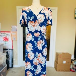 Elie McCarthy Blue Floral Faux Wrap Dress M